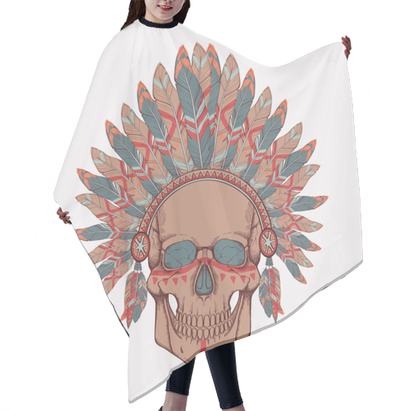 Personality  Vector Illustration Of Human Skull In Native American Indian Chi Hair Cutting Cape