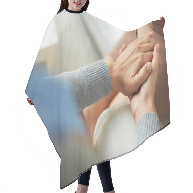 Personality  Psychiatrist Hands Holding Palm Of Patient Hair Cutting Cape