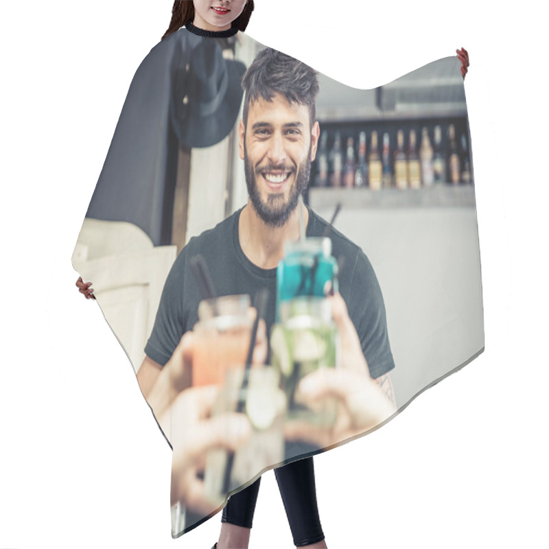 Personality  Smiling Bartender With Cocktails Toast Hair Cutting Cape