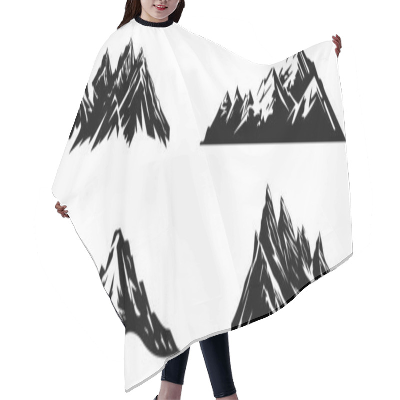 Personality  Set Of Black And White Mountain Silhouette Illustrations. Vector Designs Of Mountain Ranges Hair Cutting Cape