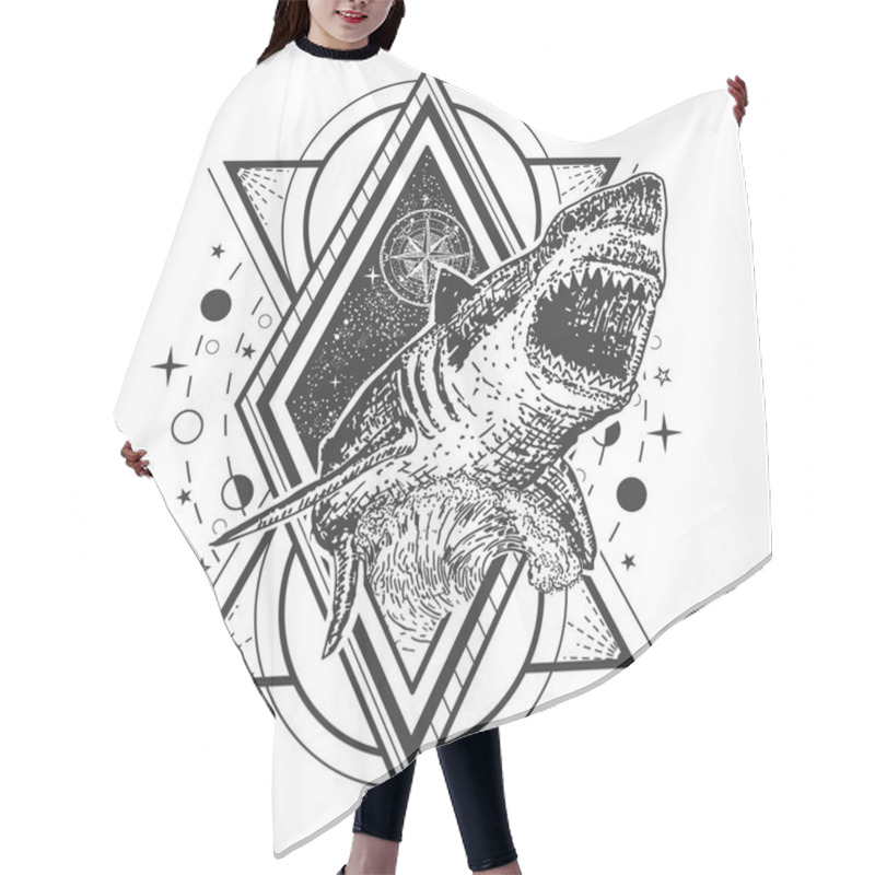 Personality  Vector Geometric Shark Tattoo Or T-shirt Print Design Hair Cutting Cape