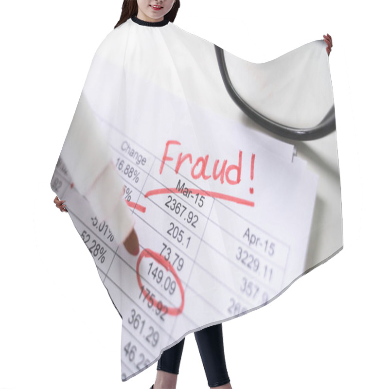 Personality  Financial Fraud Investigation Report. Accounting Tax Auditor Hair Cutting Cape