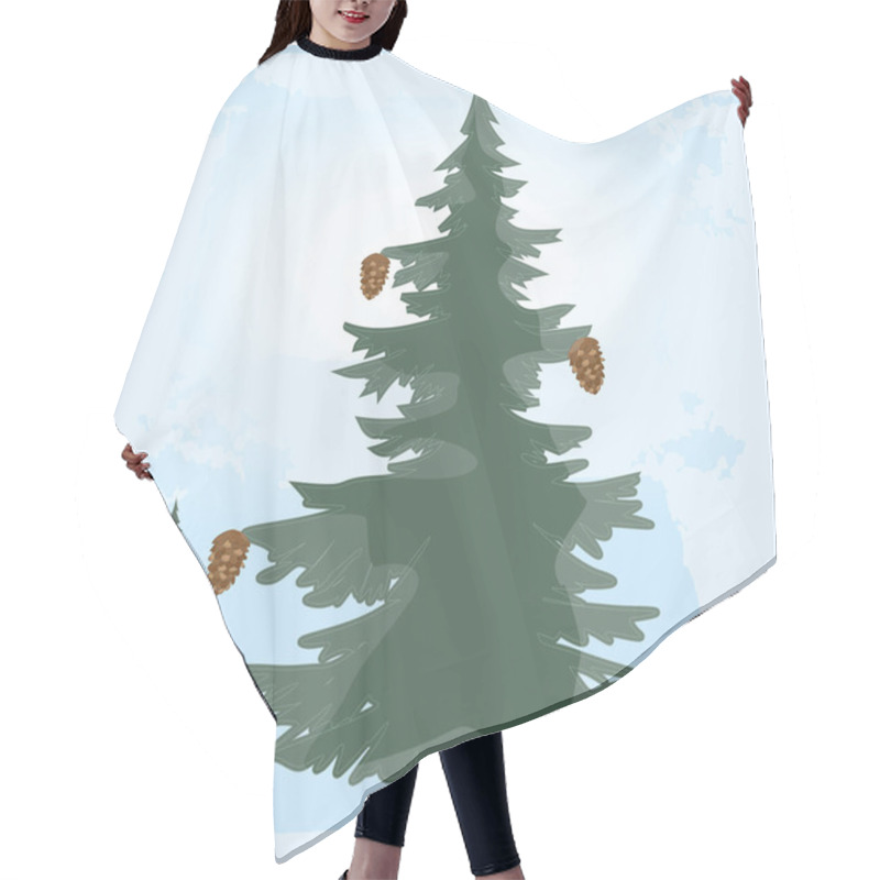 Personality  Pine Tree With Cones, Snowy Landscape - Vector. Winter Banner. Hair Cutting Cape