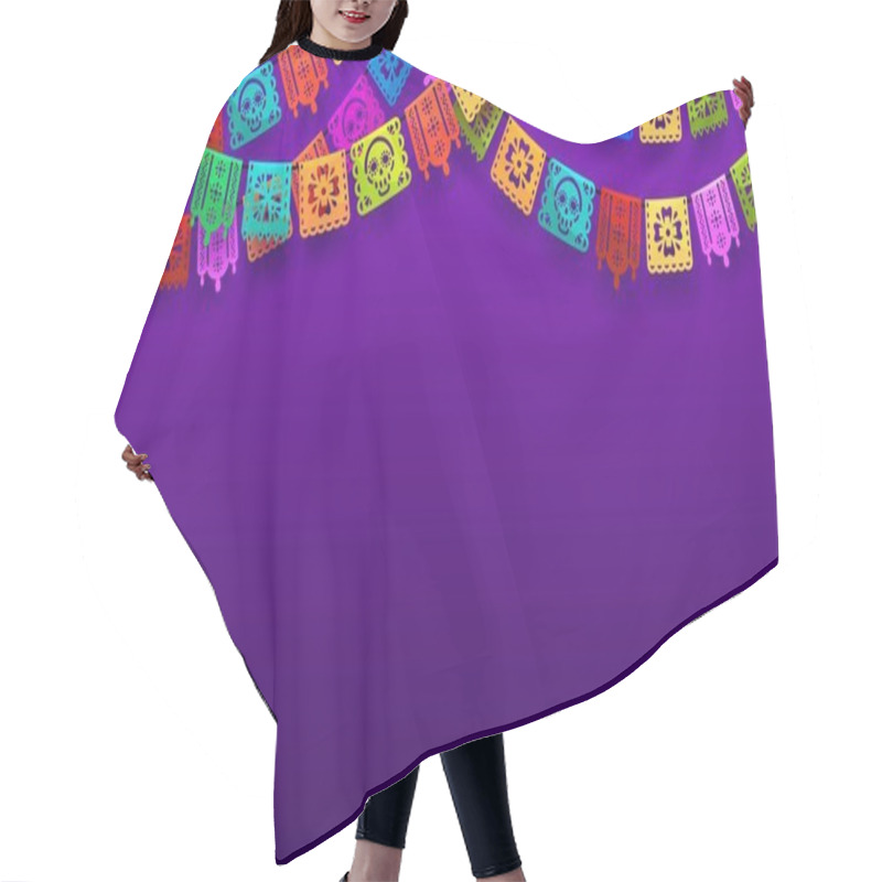 Personality  Mexican Dia De Los Muertos Holiday Background With Papel Picado Flags, Vector Poster. Dia De Los Muertos Or Dead Day Fiesta And Carnival Celebration Of Mexico Culture And Tradition With Papel Picado Hair Cutting Cape