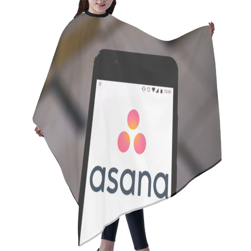 Personality  August 16, 2019, Brazil. In This Photo Illustration The Asana Logo Is Displayed On A Smartphone Hair Cutting Cape