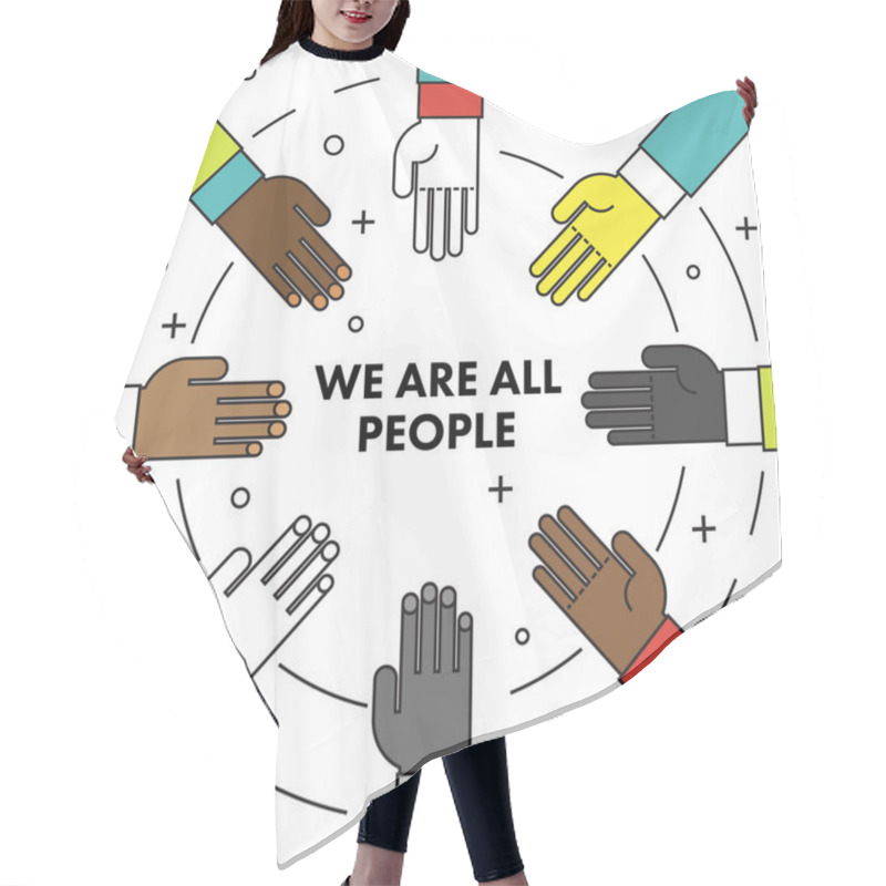 Personality  We Are All People. Flat Thin Line Motivational Poster Against Racism And Discrimination Hair Cutting Cape