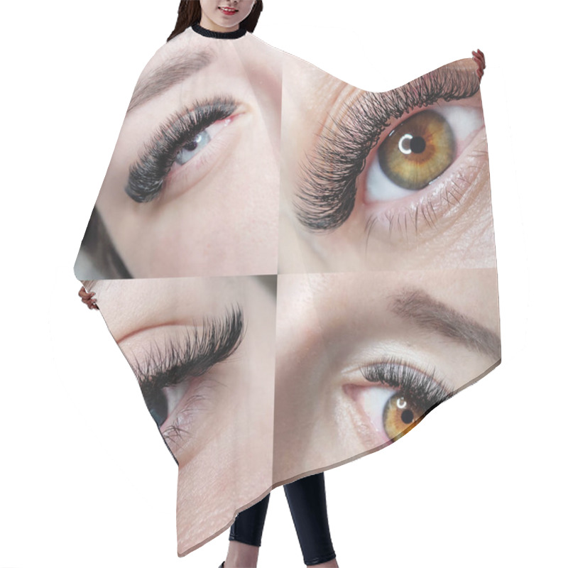 Personality  Eyes With Lash Extensions Macro View Collage  Hair Cutting Cape