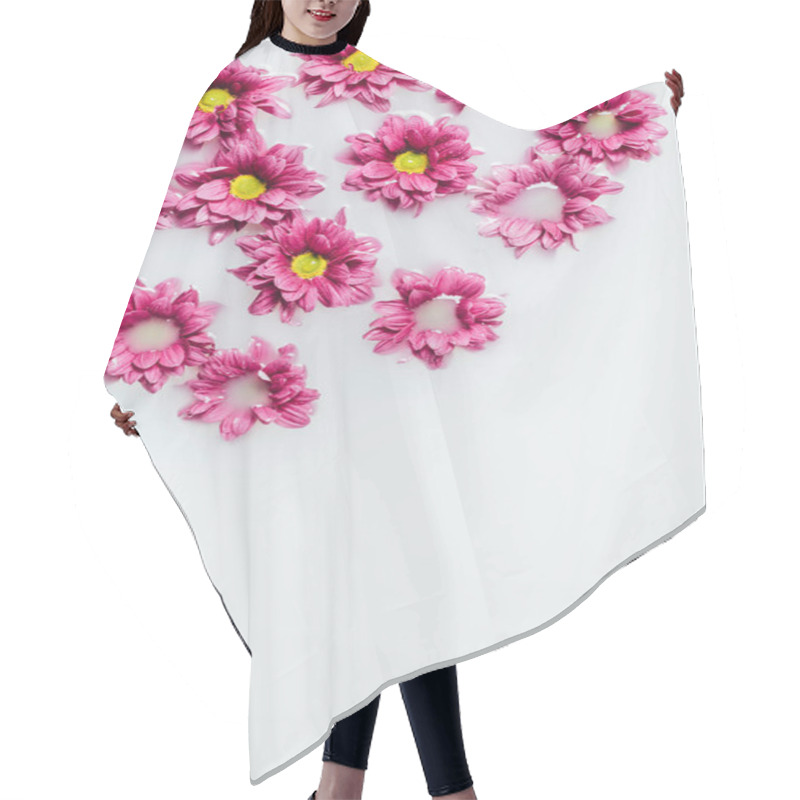 Personality  Top View Of Beautiful Pink Chrysanthemum Flowers In Milk Backdrop Hair Cutting Cape