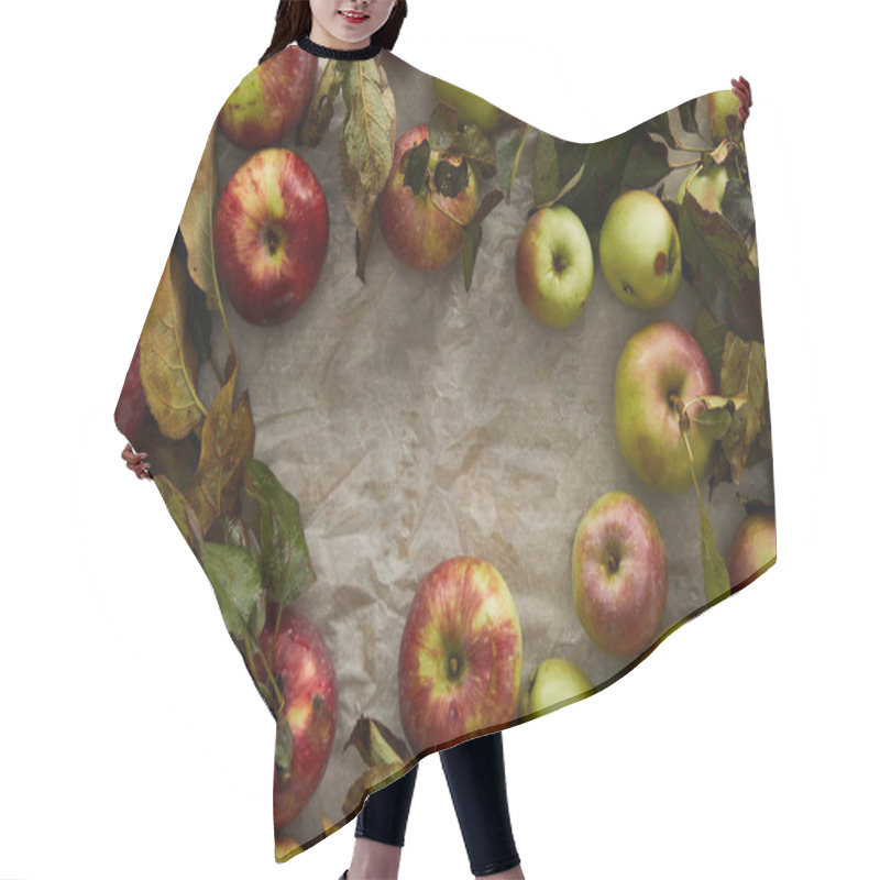 Personality  Top View Of Ripe Apples With Branch And Leaves With Copy Space Hair Cutting Cape