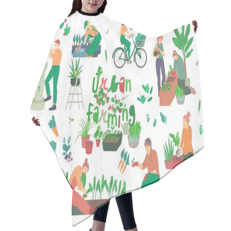 Personality  Urban Farming, Gardening. Flat Characters. Editable Vector Illustration Hair Cutting Cape