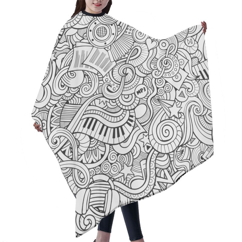 Personality  Cartoon Hand-drawn Doodles Music Seamless Pattern Hair Cutting Cape