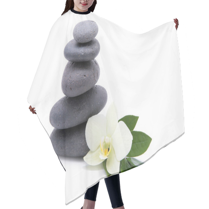 Personality  Zen Stones With Orchids Flower Isolated. Spa Background Hair Cutting Cape