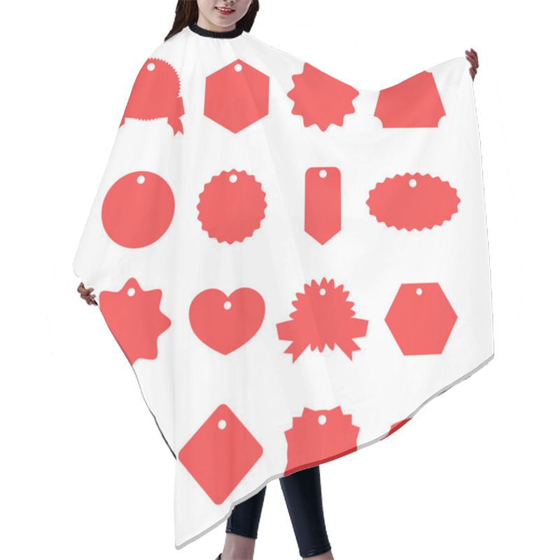 Personality  Red Labels Set. Trendy Shapes For Sale, Shopping, E-commerce, Internet Business Hair Cutting Cape