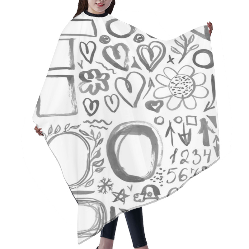 Personality  Characters, Frames, Figures, Heart, Arrow Black Ink Stains On A White Background. Vector Hair Cutting Cape