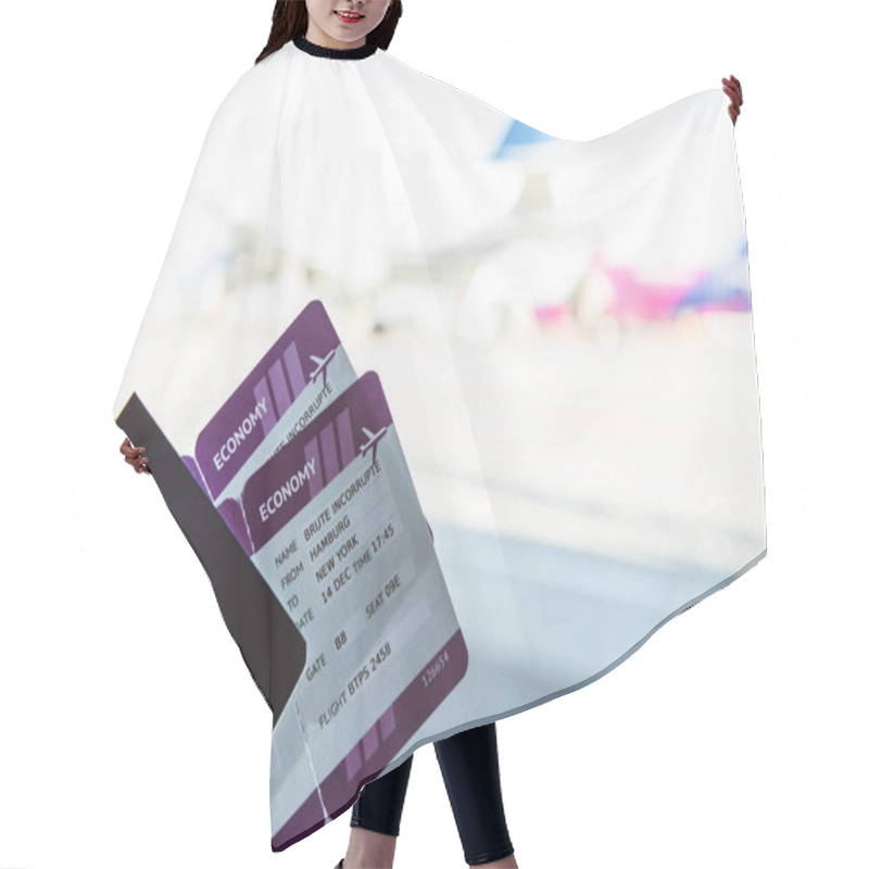 Personality  Close Up Of Air Tickets And Travel Bag In Airport Hair Cutting Cape