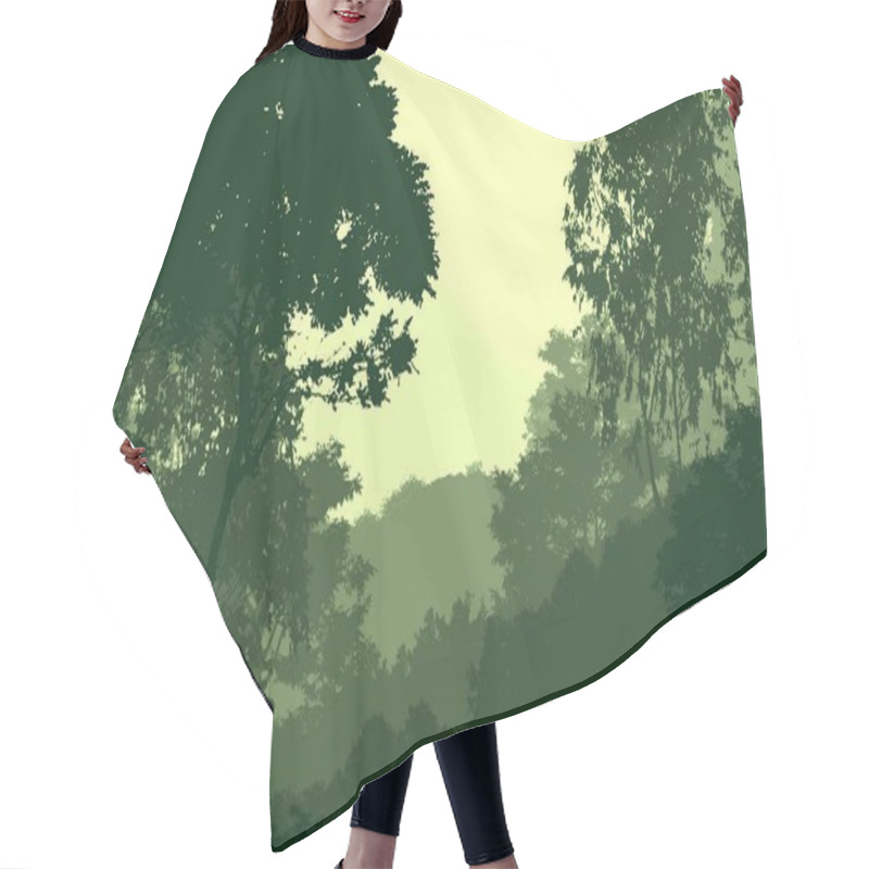 Personality  Abstract Silhouetted Background With Foggy Forest Trees Hair Cutting Cape