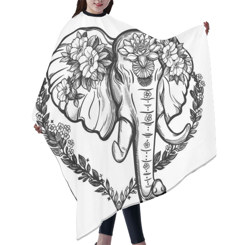 Personality  Decorative Vector Elephant With Flowers Hair Cutting Cape