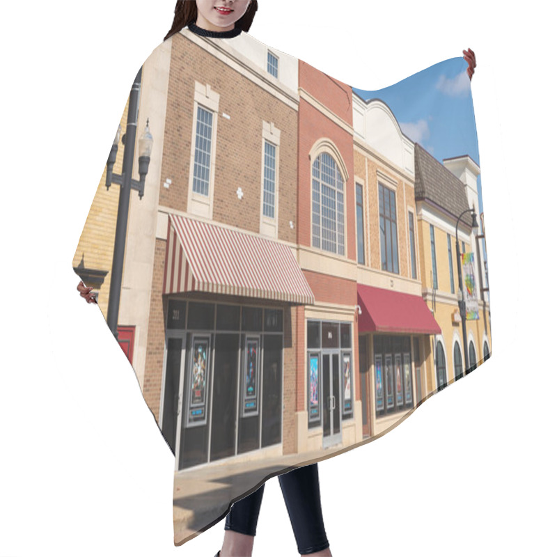 Personality  Woodstock, Illinois - United States - April 24th, 2023: Exterior Of Downtown Building And Storefront In Woodstock, Illinois, USA. Hair Cutting Cape