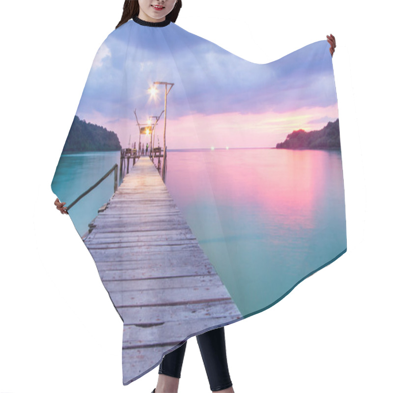 Personality  Wooden Bridge In The Port Over Sea Between Sunset Hair Cutting Cape