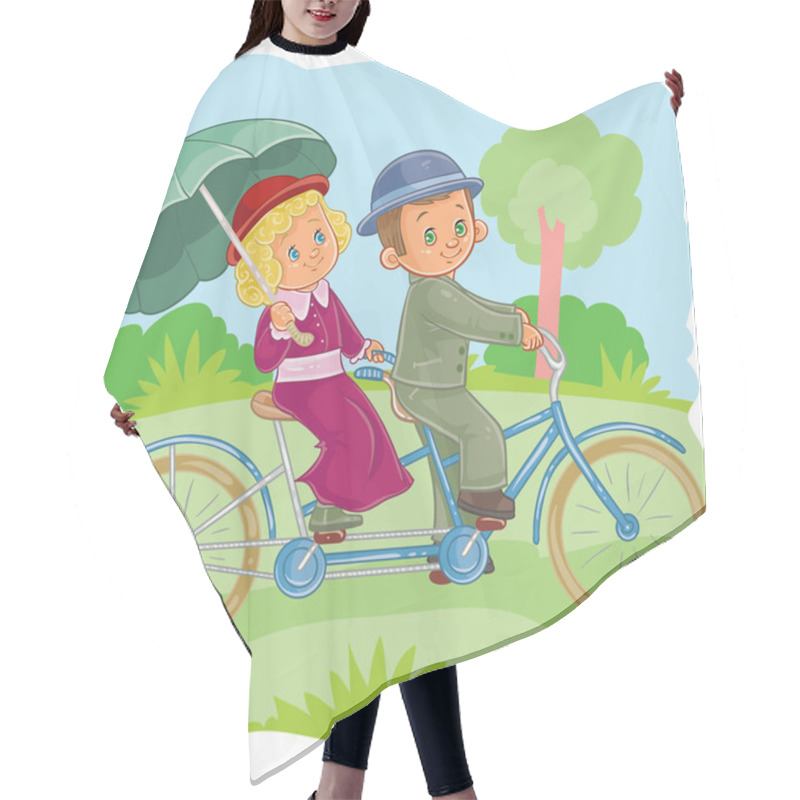 Personality  Vector Illustrations Small Children On Vintsge Bicycles Hair Cutting Cape