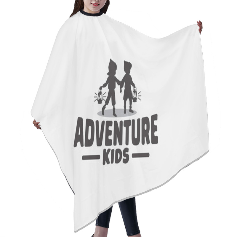 Personality  Adventure Kids Logo With A Boy And A Girl On An Adventure While Carrying Lantern. Hair Cutting Cape