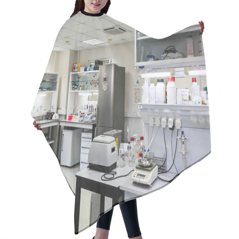 Personality  Interior Of A Modern Laboratory. Furniture, Equipment And Devices In The Room For Scientific Biological Research. Hair Cutting Cape