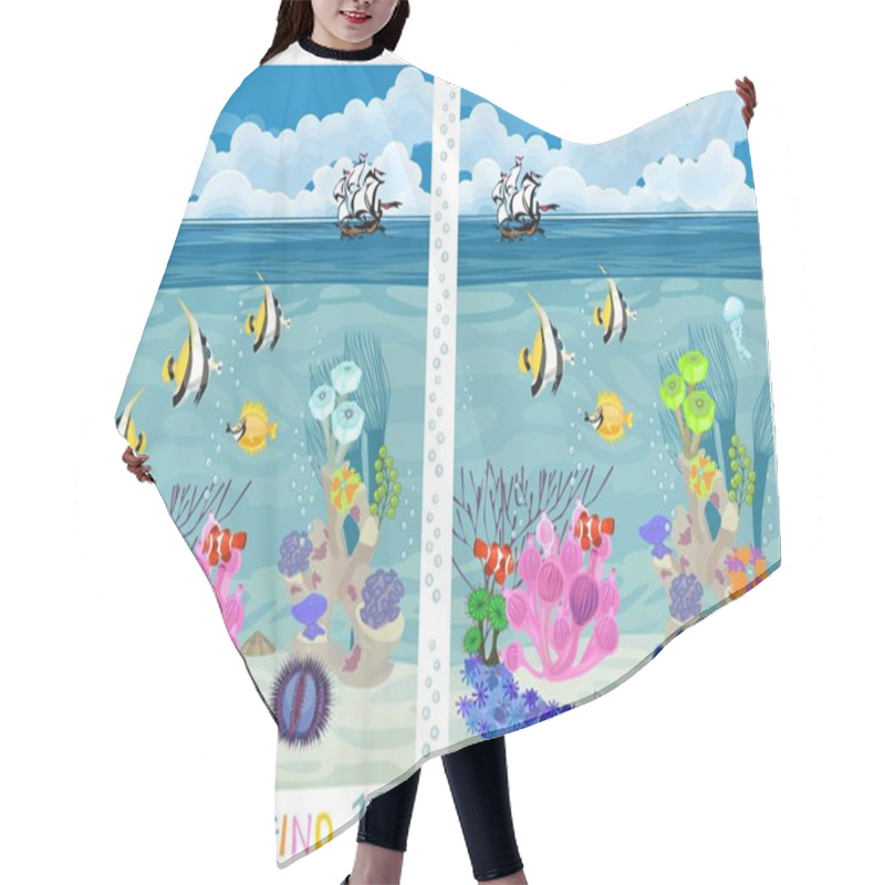 Personality  Underwater Landscape With Different Corals, Fishes And Ship. Hair Cutting Cape