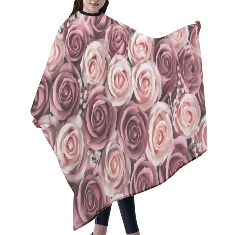 Personality  Flowers In Bloom: Background Of Pink Roses. Hair Cutting Cape