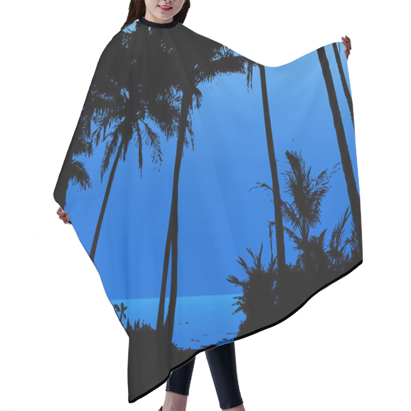 Personality  Palm Trees On The Beach With Blue Sky And Sea. Vector Hair Cutting Cape