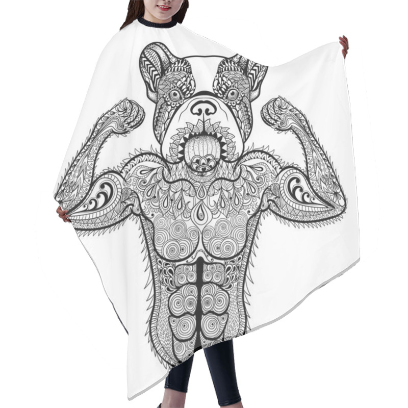 Personality  Zentangle Stylized Strong French Bulldog Like Bodybuilder. Hand  Hair Cutting Cape