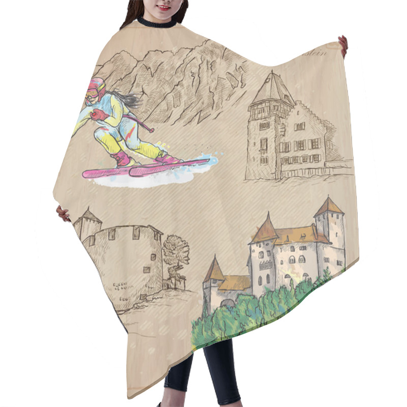 Personality  Travel, LIECHTENSTEIN - An Hand Drawn Vector Pack Hair Cutting Cape