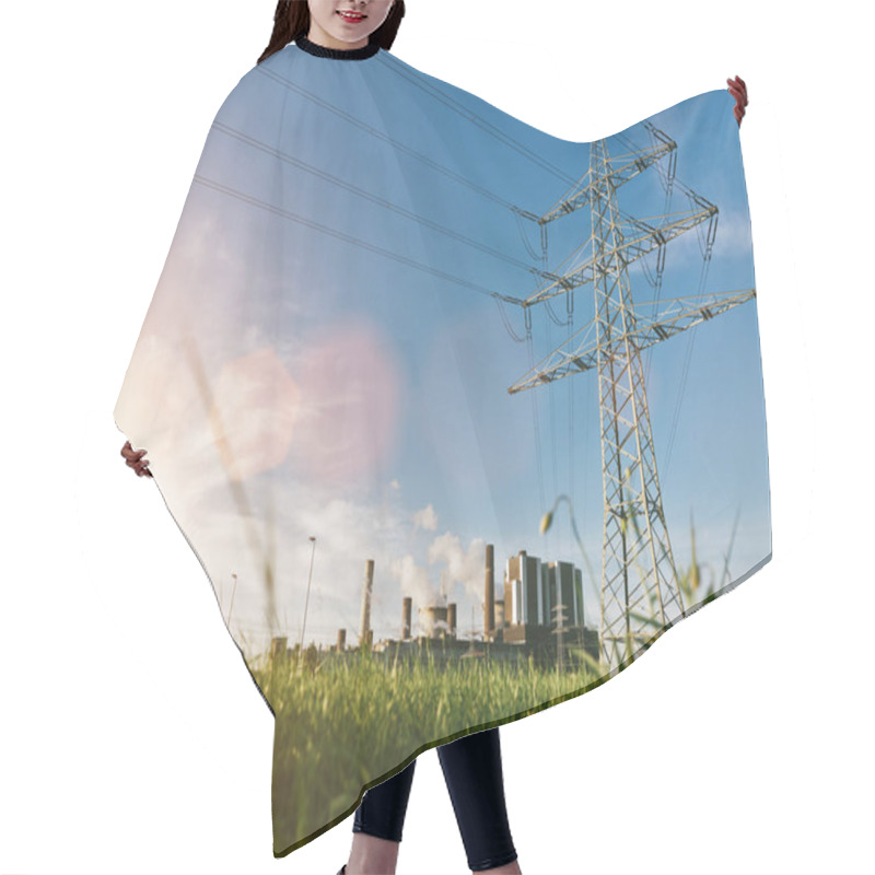 Personality  Electricity Pylons At Sunset Transporting Clean Renewable Energy Hair Cutting Cape