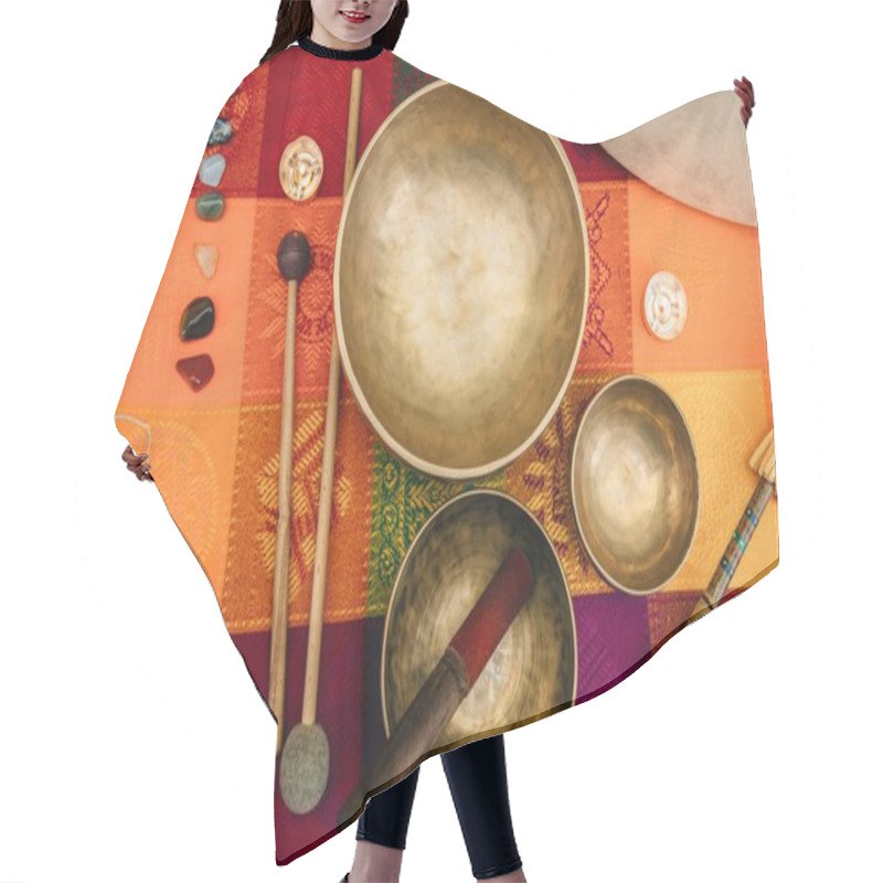 Personality  Top View Of Tibetan Singing Bowls Hair Cutting Cape