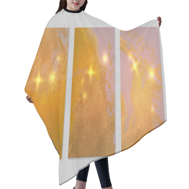 Personality  Set Of Marble Patterns. Honey Yellow And Gold Geode Textures With Glitter Hair Cutting Cape