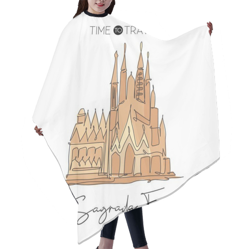 Personality  Depok, Indonesia - August 7, 2019: Single Continuous Line Drawing Of Basilica De La Sagrada Familia Landmark. Beautiful Famous Place In Barcelona, Spain. World Travel Tour. Vector Graphic Illustration Hair Cutting Cape