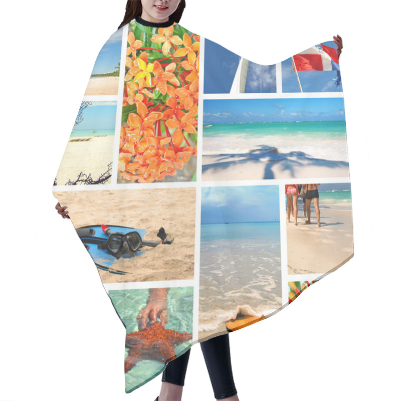 Personality  Tropical Collage. Exotic Travel. Hair Cutting Cape