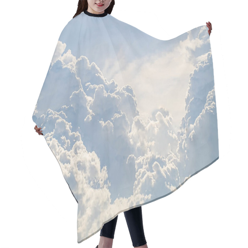 Personality  Huge White Fluffy Cloud Against  Blue Sky Summer Abstract Weather Background. Hair Cutting Cape