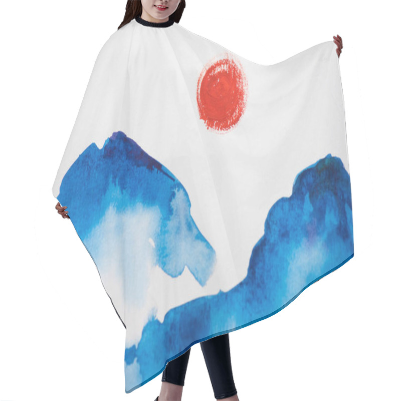 Personality  Japanese Painting With Clouds And Sun On White Hair Cutting Cape