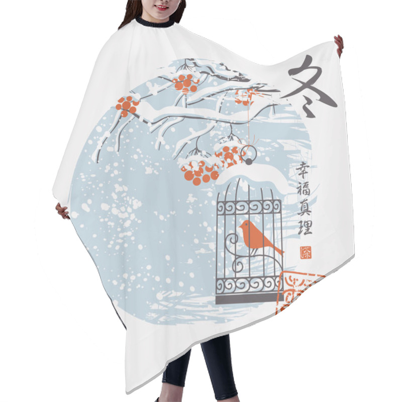 Personality  Winter Landscape With Bird In Cage In China Style Hair Cutting Cape