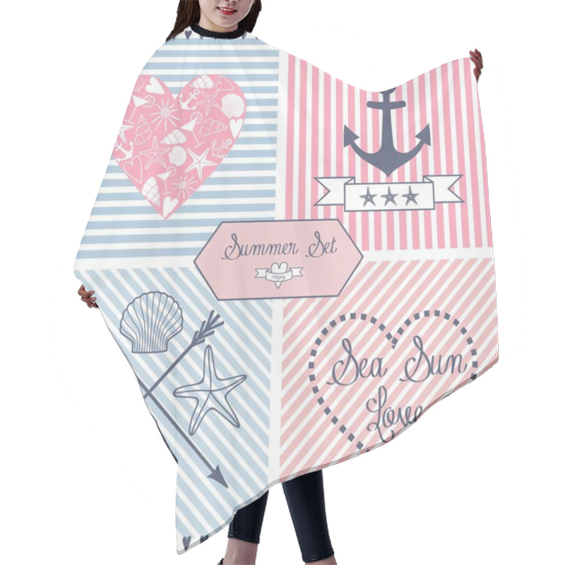 Personality  Set Of Sea Themed Objects: Anchor, Hearts, Shells, Sea Star, Stripes And Ribbon. Hair Cutting Cape