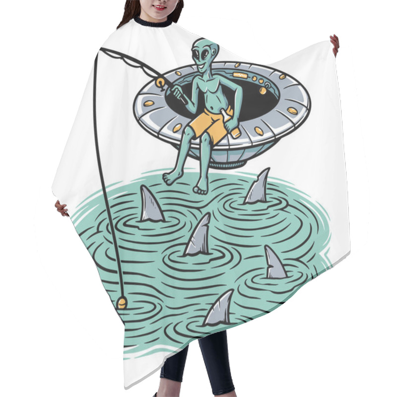 Personality  Aliens Fishing In The Sea Hair Cutting Cape