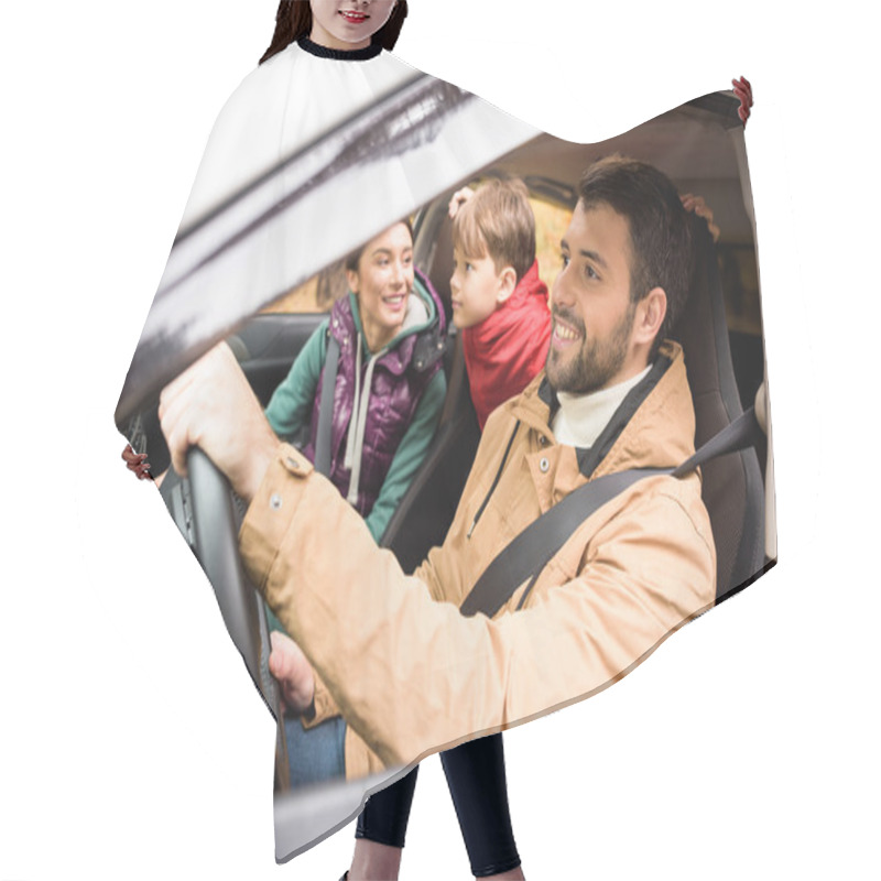 Personality  Happy Family Travelling By Car Hair Cutting Cape