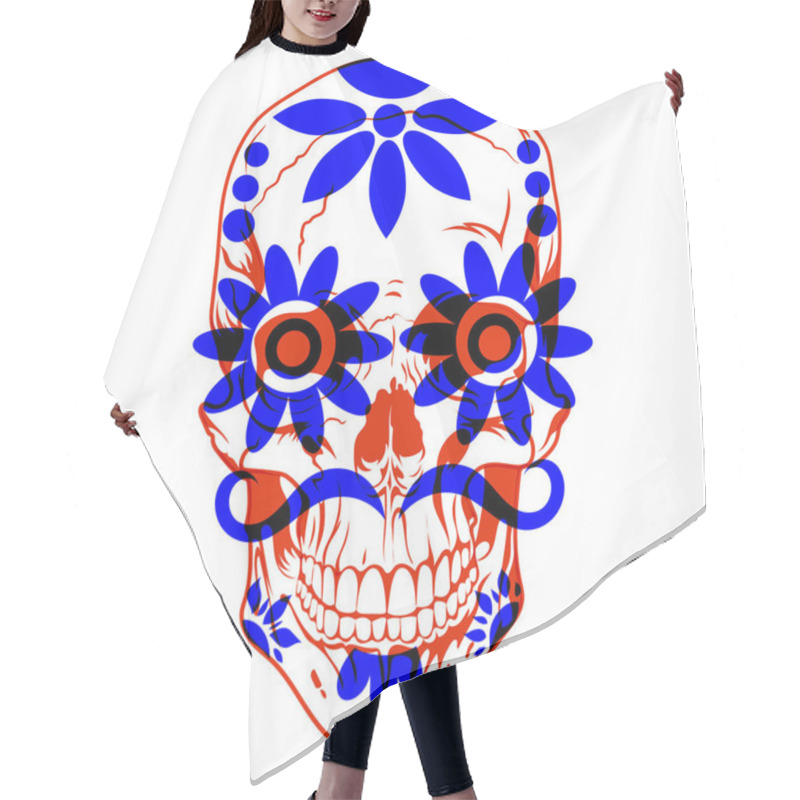 Personality  Skull With Floral, Traditional Mexican Elements. Halloween Decor, Day Of The Dead. The Effect Of Risographic Printing Hair Cutting Cape