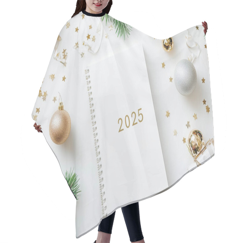 Personality  A Festive 2025 Planner Surrounded By Christmas Decorations And Golden Stars. Hair Cutting Cape