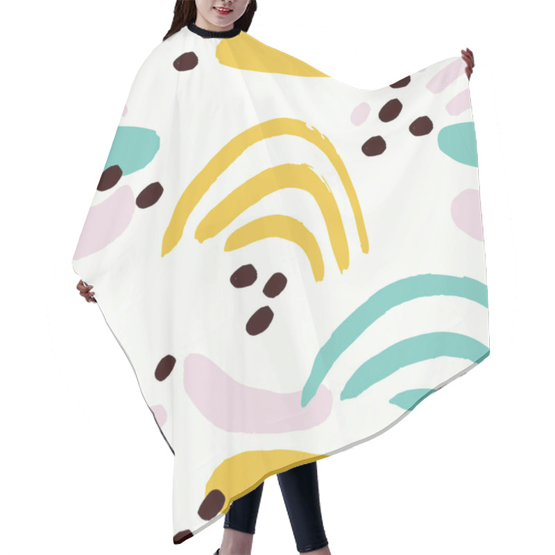 Personality  Seamless Background With Dots And Stripes In Yellow, Black, Turquoise And Pink Colours Hair Cutting Cape