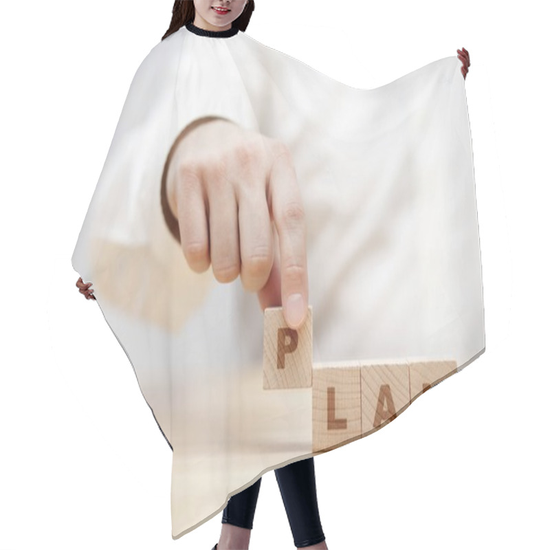 Personality  Hand And Word Plan Made With Wooden Building Blocks  Hair Cutting Cape