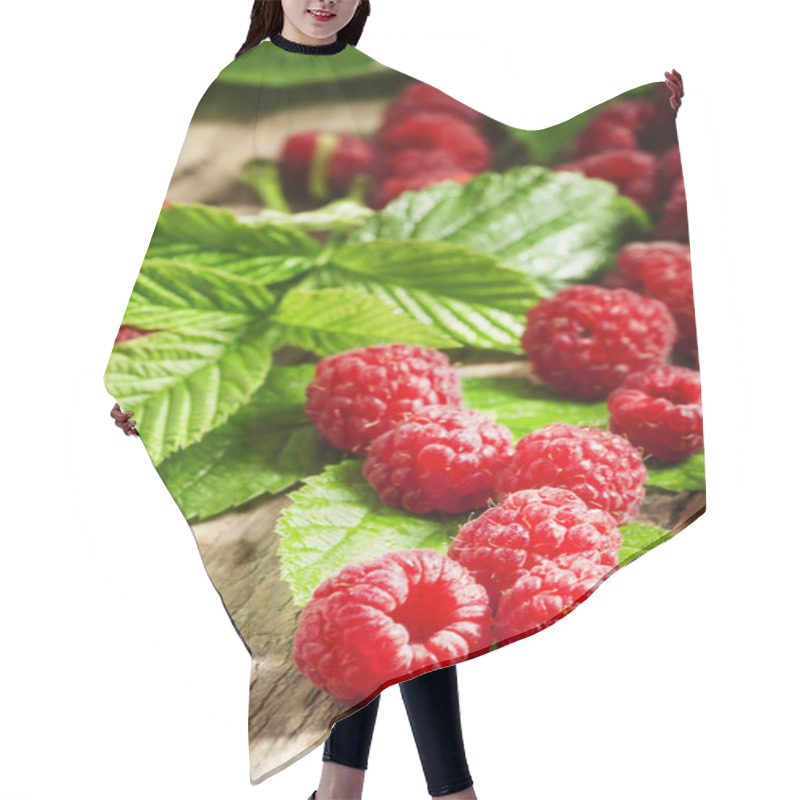 Personality  Fresh Ripe Raspberries With Large Leaves Hair Cutting Cape