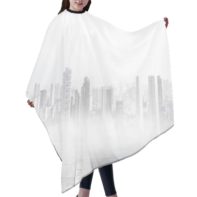 Personality  Foggy Modern City . Mixed Media Hair Cutting Cape