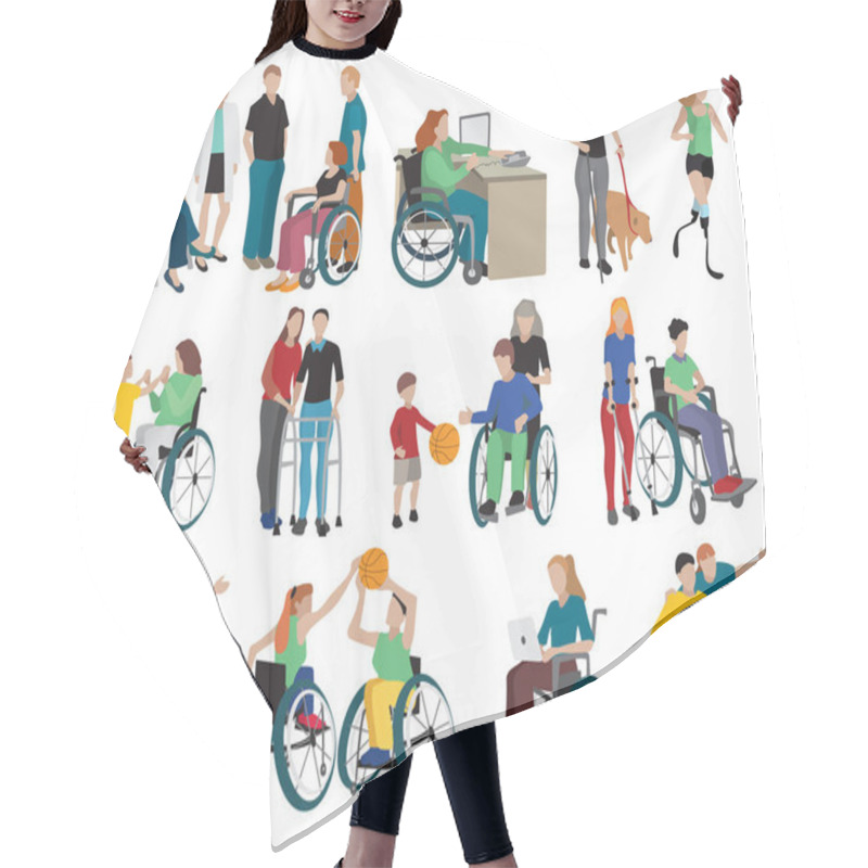 Personality  Disabled People Icons Set Hair Cutting Cape