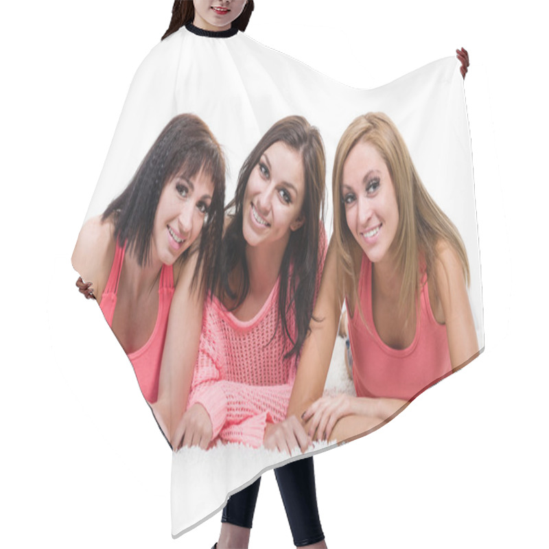 Personality  Three Beautiful Young Women Posing Hair Cutting Cape